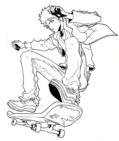 Ichi Nii On Skateboard From Manga Bleach Coloring Page